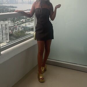 SKIMS Brown Strapless One Piece Swimsuit and skirt size small